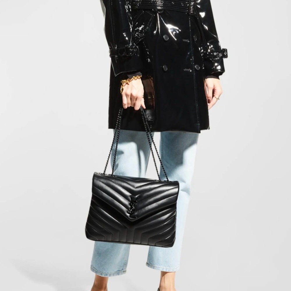 Yves Saint Laurent Black Chevron Shoulder Bag - Picture 8 of 15